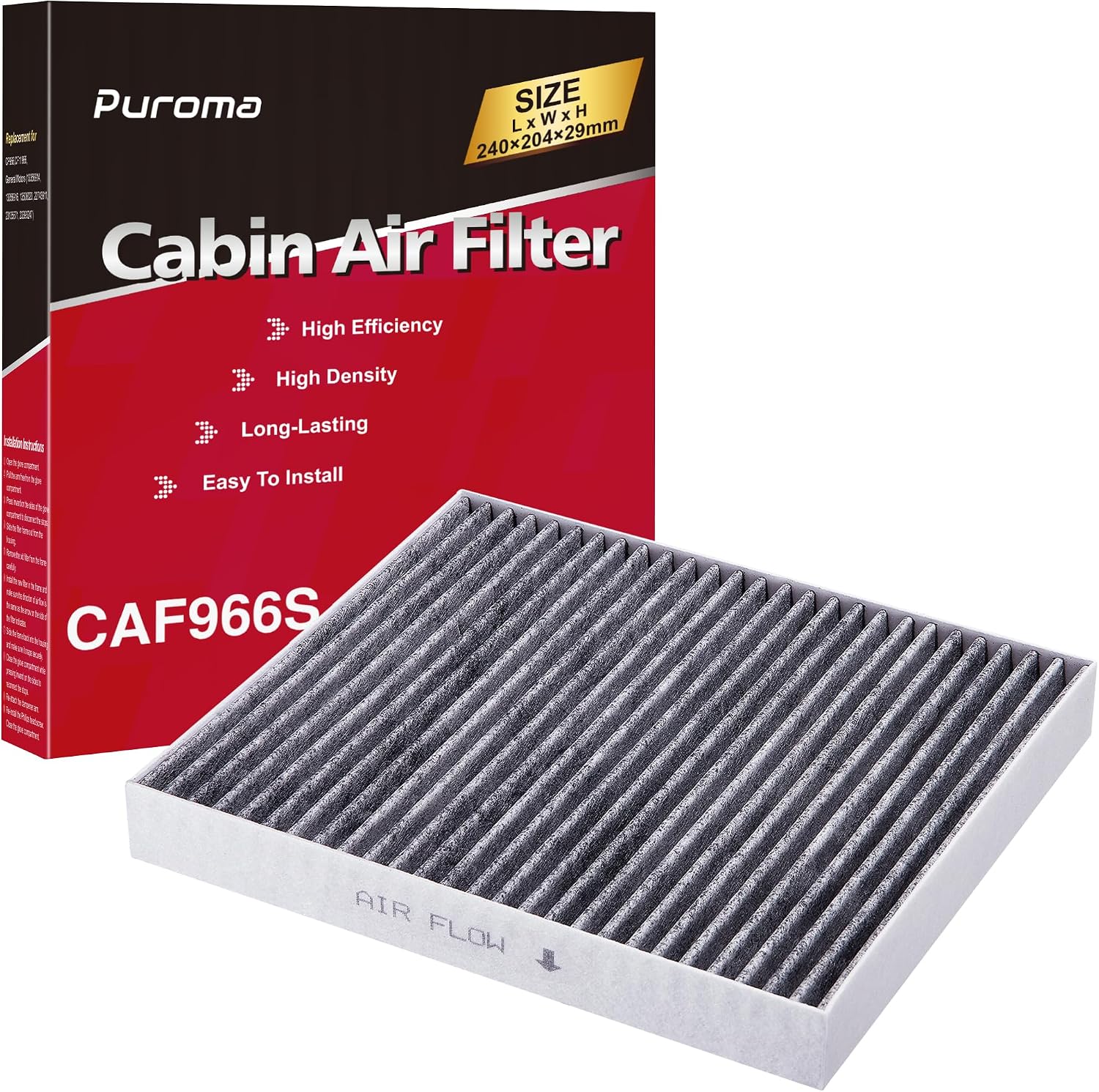 Cabin Air Filter with Activated Carbon, Replacement for CP966, CF11966, Select Buick Enclave, Encore GX, Envision, Regal, Lacrosse, Cadillac, GMC, Bolt EV, Camaro, Colorado