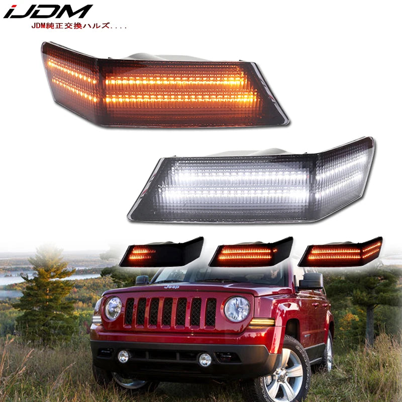 For Jeep Patriot Signal Blinker Corner Lights  Assemblies Amber Sequential Turn Signal Light/White Driving Lights 07-17