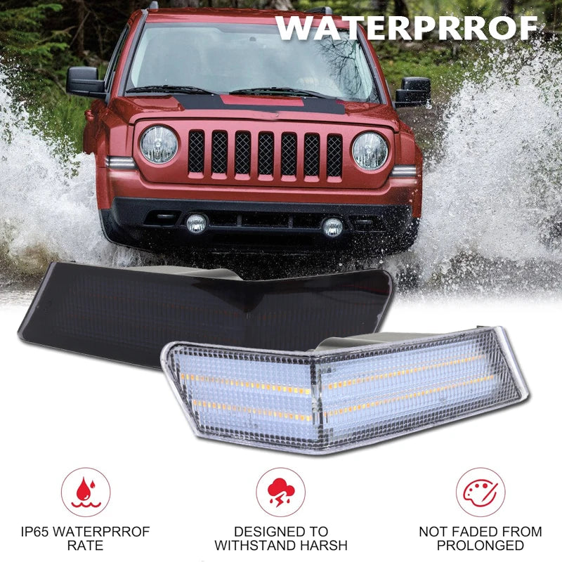 For Jeep Patriot Signal Blinker Corner Lights  Assemblies Amber Sequential Turn Signal Light/White Driving Lights 07-17