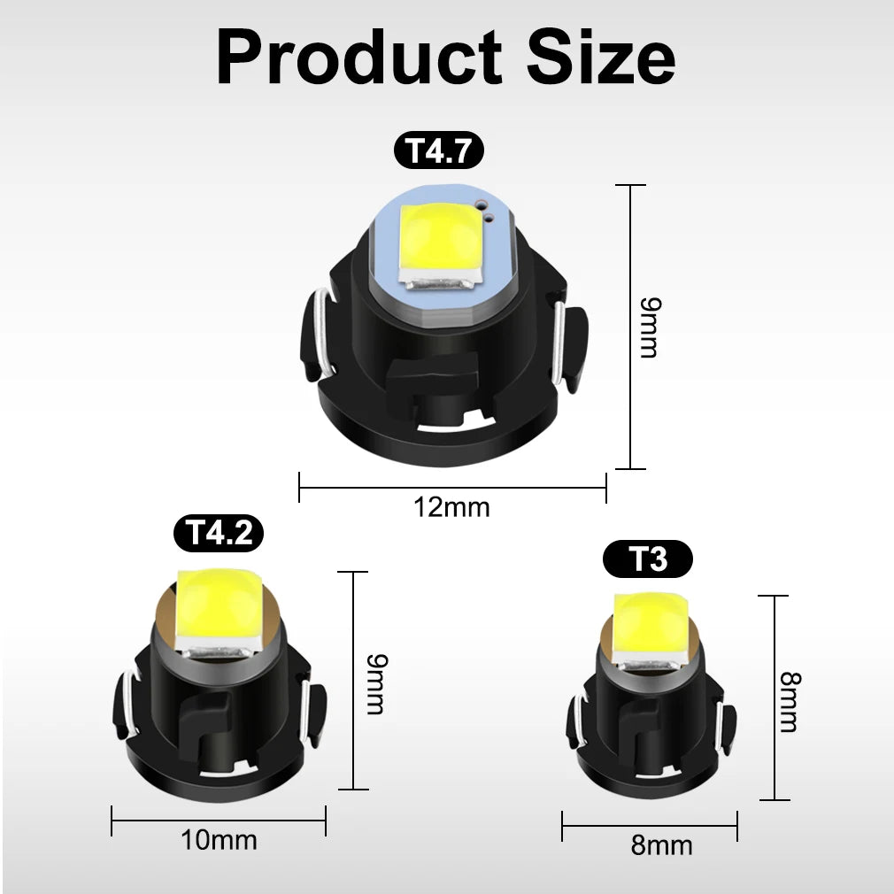6pcs T3 LED T4.2 T4.7 Led Bulb Canbus 3030SMD Car Interior Lights Indicator Wedge Dashboard Warming Instrument Lamp 12V Auto