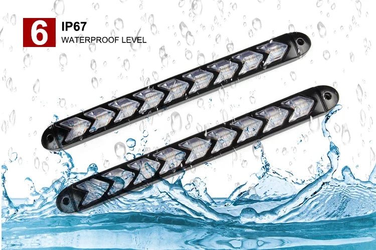 2PCS Arrow Car LED Daytime Running Light 12V DRL Switchback Strips With Amber and White Sequential Flowing Turn Signal Lights