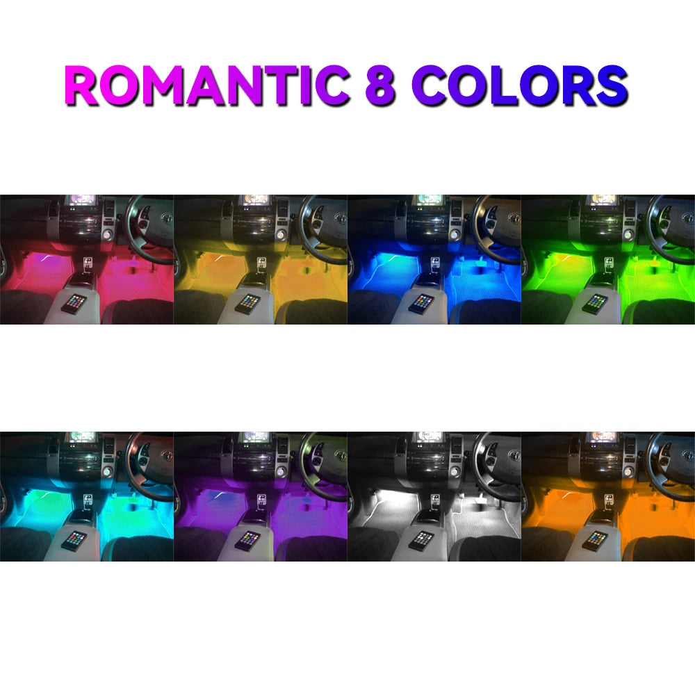 APP Car Interior Ambient Light Neon LED Strip Foot Light with USB Wireless Remote Music Auto Atmosphere Decorative Lamp