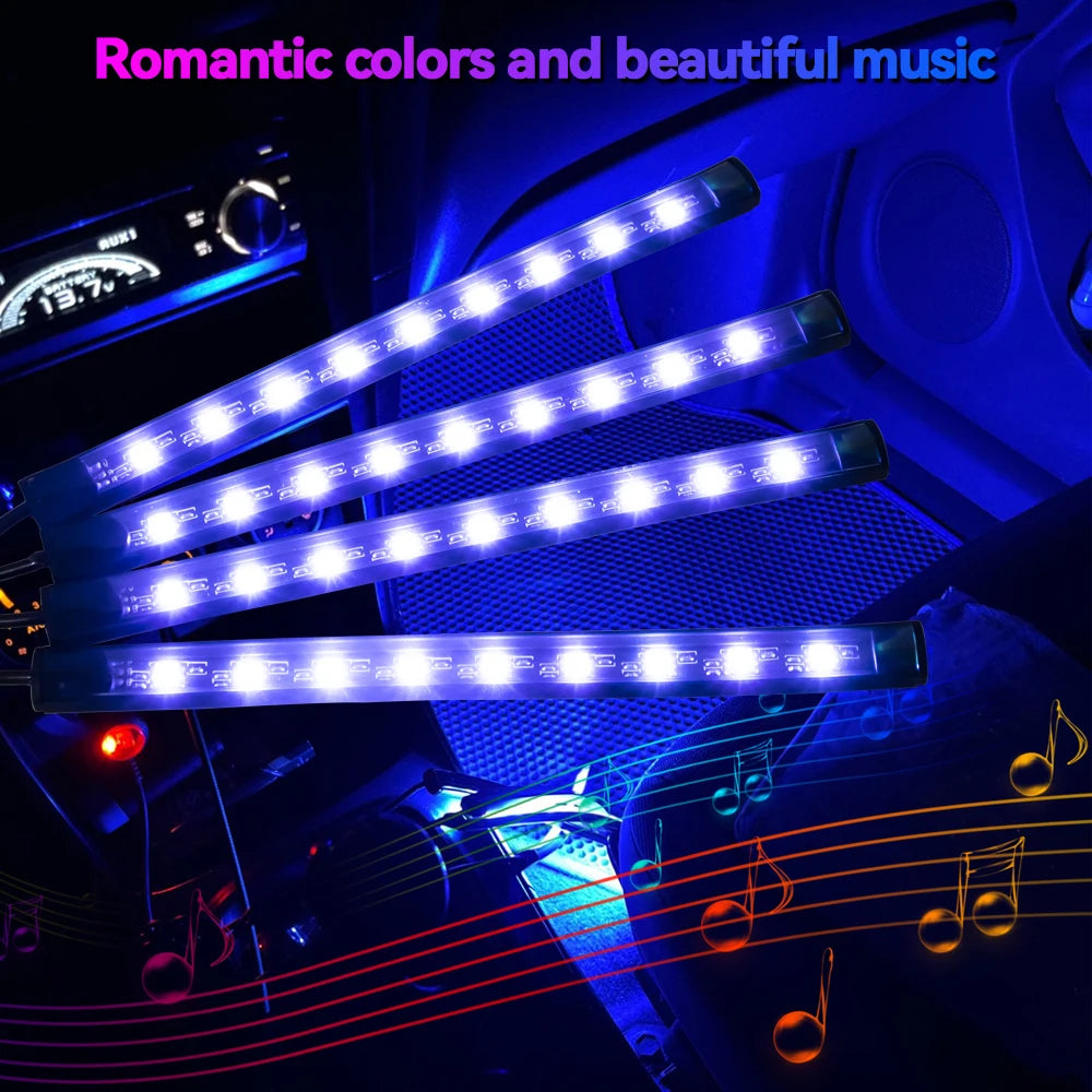 APP Car Interior Ambient Light Neon LED Strip Foot Light with USB Wireless Remote Music Auto Atmosphere Decorative Lamp