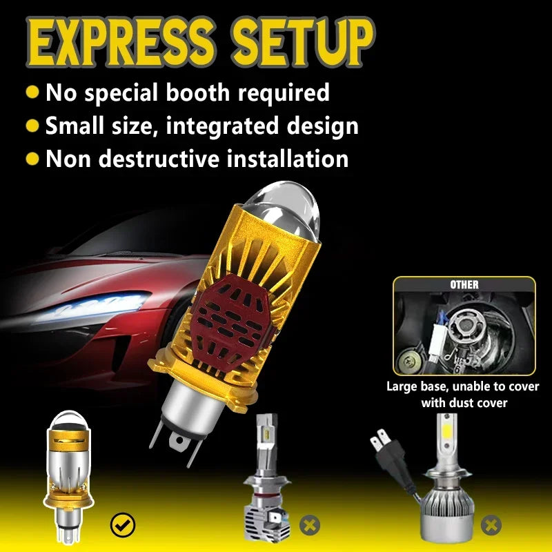 JUZIXING 3800W Bi LED H4 Mini Projector Lens No Errors Projector Car Light Super 12V Plug&play 6500K for LED Lighthouse Fog Lamp