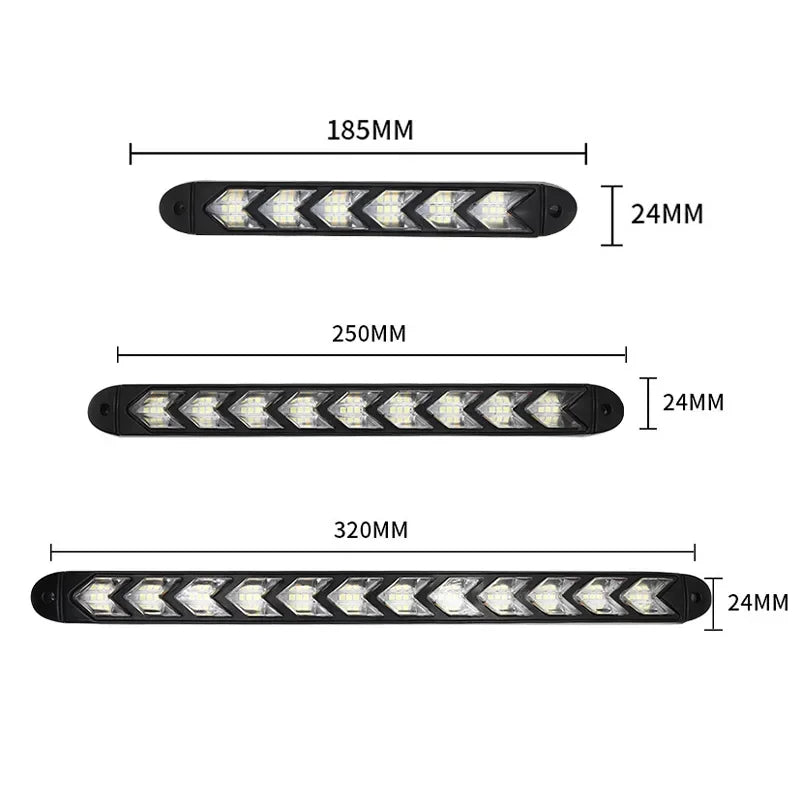 2PCS Arrow Car LED Daytime Running Light 12V DRL Switchback Strips With Amber and White Sequential Flowing Turn Signal Lights