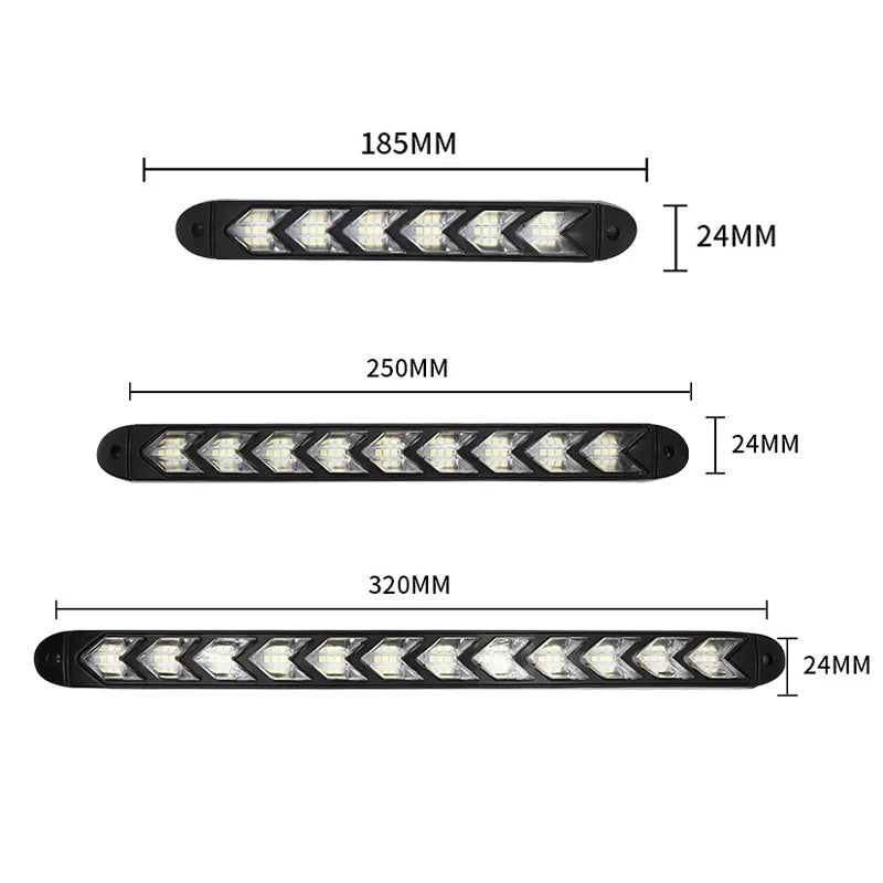 2PCS Arrow Car LED Daytime Running Light 12V DRL Switchback Strips With Amber and White Sequential Flowing Turn Signal Lights