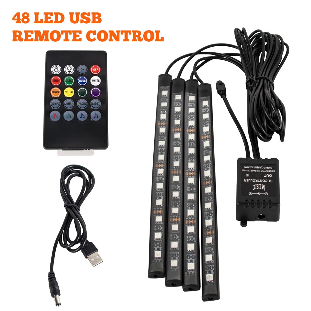 APP Car Interior Ambient Light Neon LED Strip Foot Light with USB Wireless Remote Music Auto Atmosphere Decorative Lamp