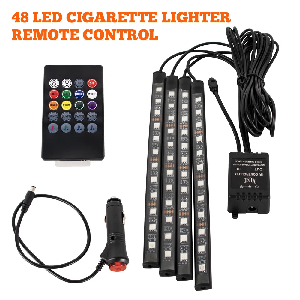APP Car Interior Ambient Light Neon LED Strip Foot Light with USB Wireless Remote Music Auto Atmosphere Decorative Lamp