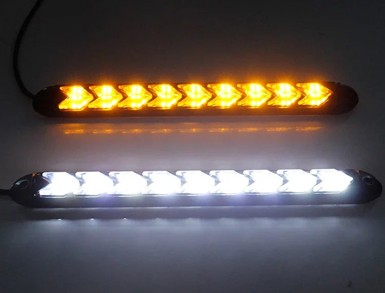 2PCS Arrow Car LED Daytime Running Light 12V DRL Switchback Strips With Amber and White Sequential Flowing Turn Signal Lights