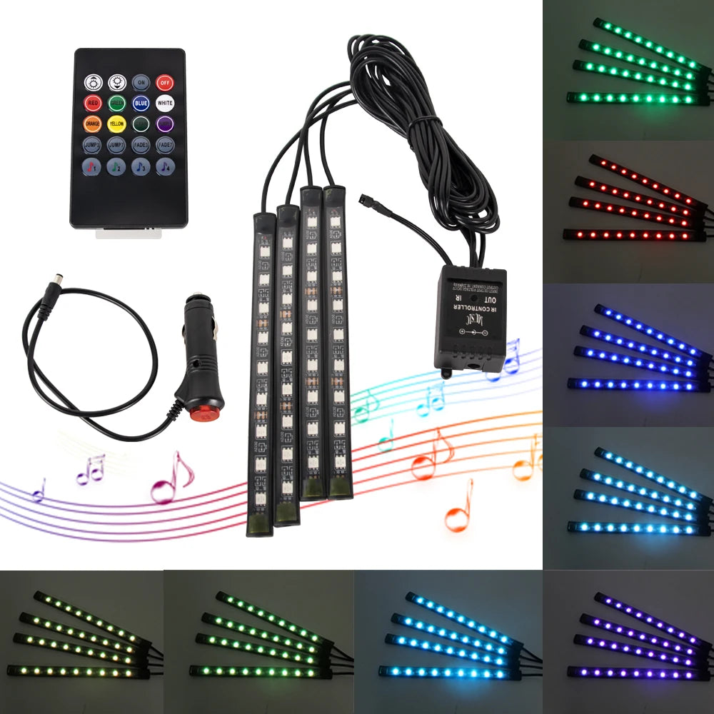 APP Car Interior Ambient Light Neon LED Strip Foot Light with USB Wireless Remote Music Auto Atmosphere Decorative Lamp