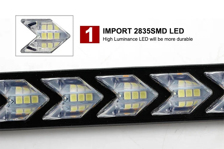 2PCS Arrow Car LED Daytime Running Light 12V DRL Switchback Strips With Amber and White Sequential Flowing Turn Signal Lights