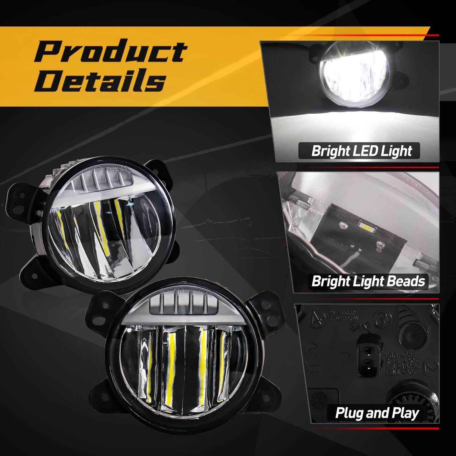 Car Front Bumper Fog Light Assembly For Jeep Wrangler JL White LED Daytime Running Light DRL Headlight Off Road 6500K Waterproof