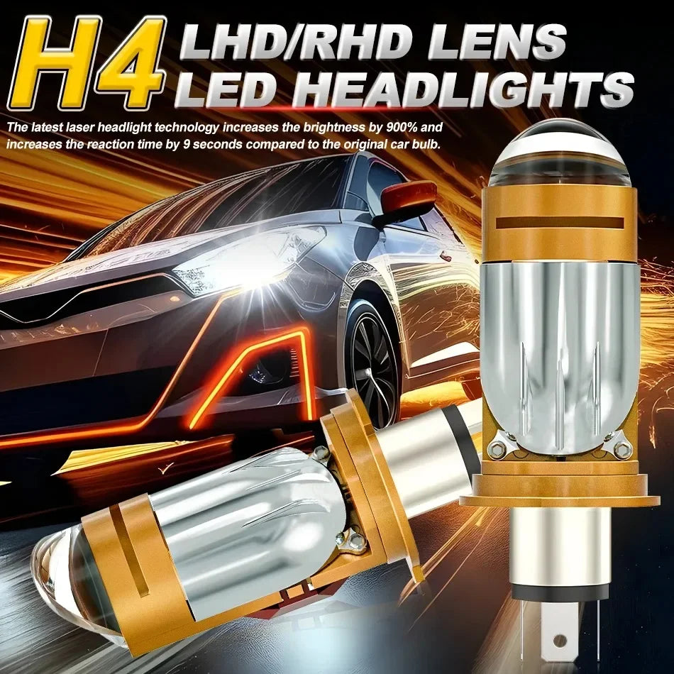 JUZIXING 3800W Bi LED H4 Mini Projector Lens No Errors Projector Car Light Super 12V Plug&play 6500K for LED Lighthouse Fog Lamp