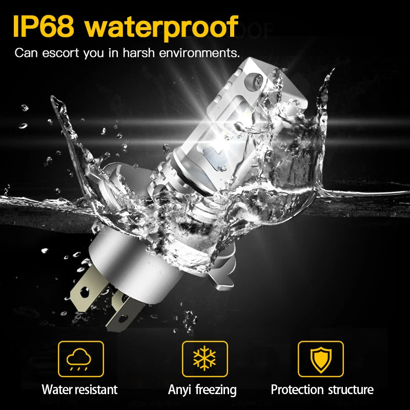 H4 Fanless LED CSP Headlight Bulb for Car Motorcycle 9003 LED Hi/Lo High and Low Beam Headlamp Auto Head Lamp 12V 12000Lm
