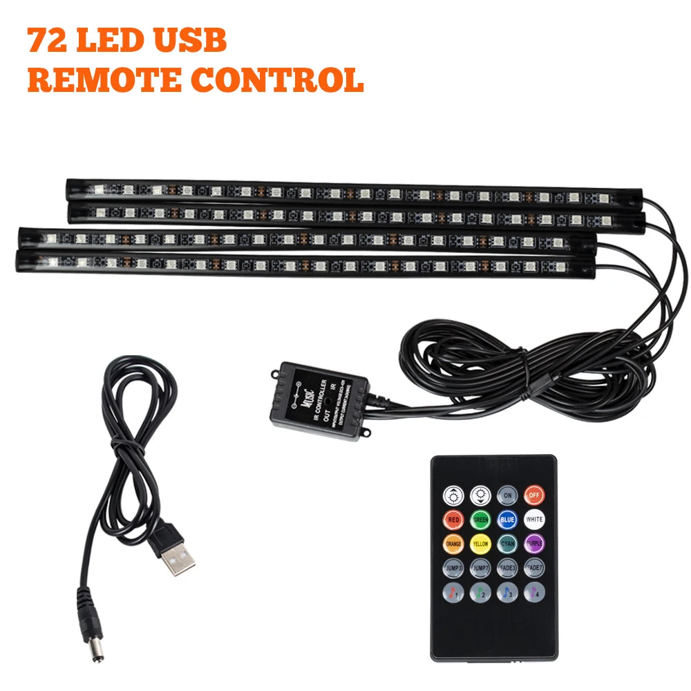 APP Car Interior Ambient Light Neon LED Strip Foot Light with USB Wireless Remote Music Auto Atmosphere Decorative Lamp