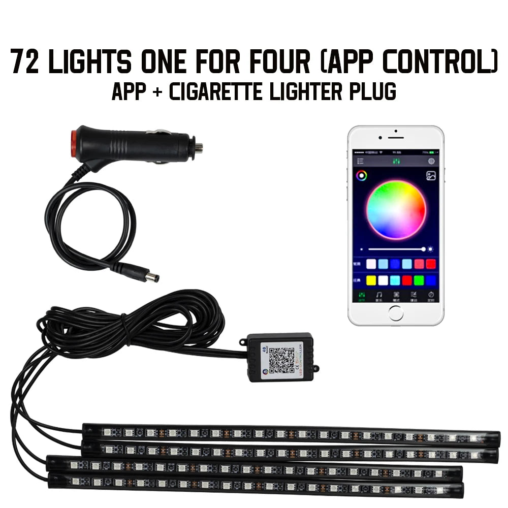 APP Car Interior Ambient Light Neon LED Strip Foot Light with USB Wireless Remote Music Auto Atmosphere Decorative Lamp