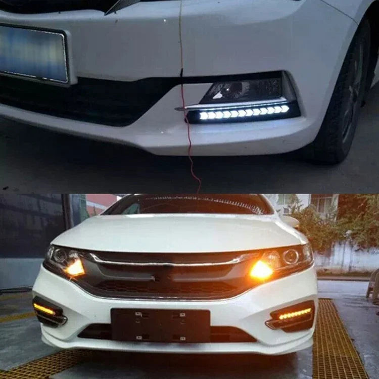 2PCS Arrow Car LED Daytime Running Light 12V DRL Switchback Strips With Amber and White Sequential Flowing Turn Signal Lights