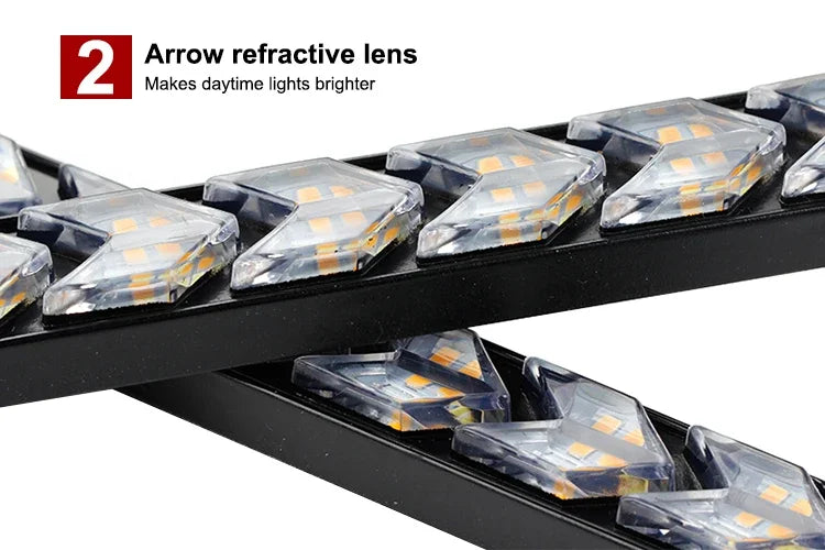 2PCS Arrow Car LED Daytime Running Light 12V DRL Switchback Strips With Amber and White Sequential Flowing Turn Signal Lights