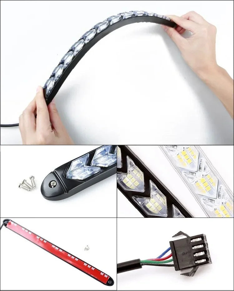 2PCS Arrow Car LED Daytime Running Light 12V DRL Switchback Strips With Amber and White Sequential Flowing Turn Signal Lights