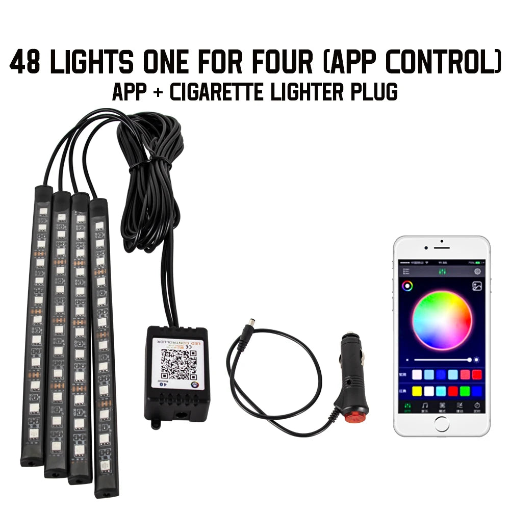 APP Car Interior Ambient Light Neon LED Strip Foot Light with USB Wireless Remote Music Auto Atmosphere Decorative Lamp