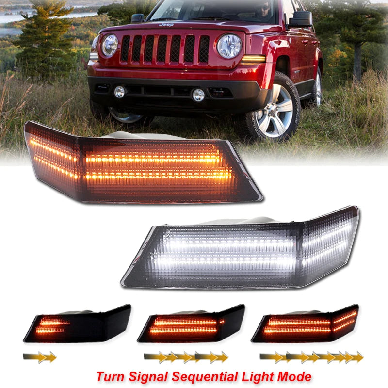 For Jeep Patriot Signal Blinker Corner Lights  Assemblies Amber Sequential Turn Signal Light/White Driving Lights 07-17