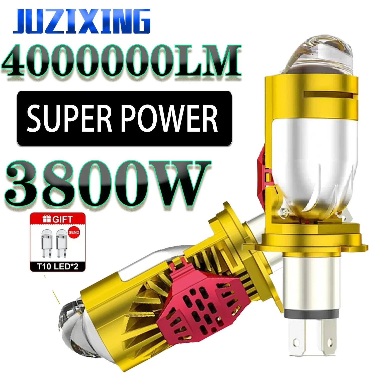JUZIXING 3800W Bi LED H4 Mini Projector Lens No Errors Projector Car Light Super 12V Plug&play 6500K for LED Lighthouse Fog Lamp