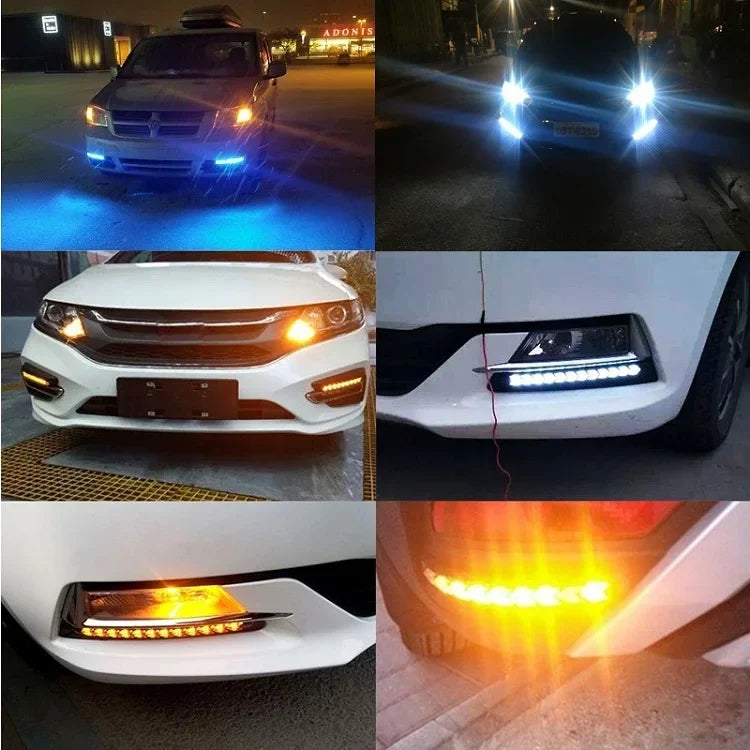 2PCS Arrow Car LED Daytime Running Light 12V DRL Switchback Strips With Amber and White Sequential Flowing Turn Signal Lights