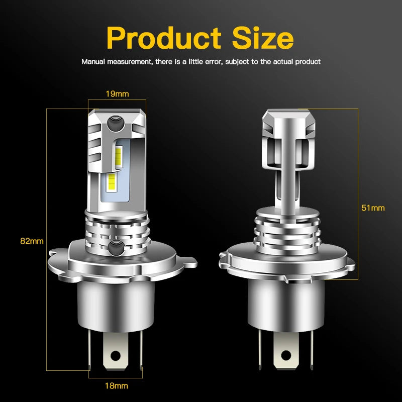 H4 Fanless LED CSP Headlight Bulb for Car Motorcycle 9003 LED Hi/Lo High and Low Beam Headlamp Auto Head Lamp 12V 12000Lm