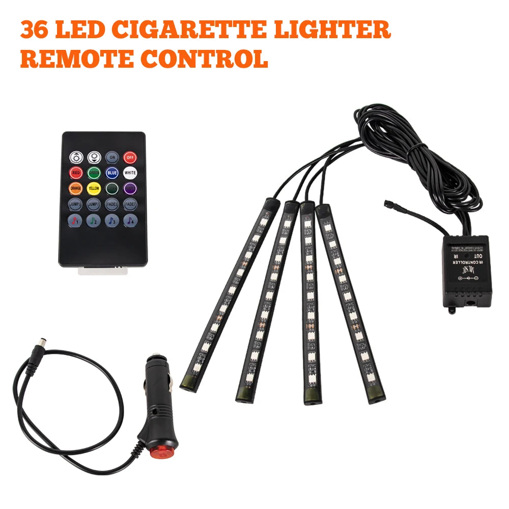 APP Car Interior Ambient Light Neon LED Strip Foot Light with USB Wireless Remote Music Auto Atmosphere Decorative Lamp