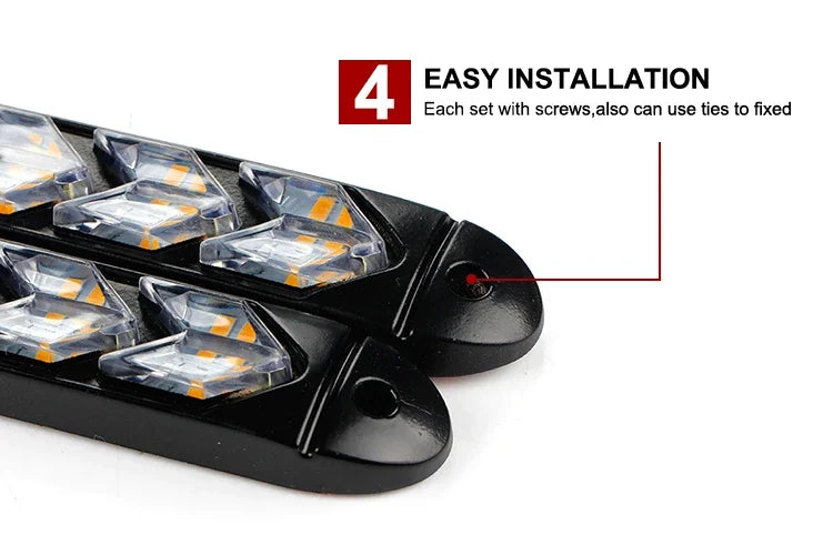 2PCS Arrow Car LED Daytime Running Light 12V DRL Switchback Strips With Amber and White Sequential Flowing Turn Signal Lights